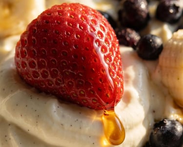 Healthy dessert with strawberries yogurt high protein snack