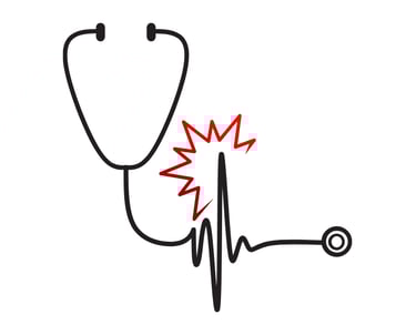 stethoscope with a heartbeat line highlighted with a red outline 