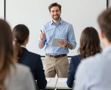 Professional headshot of a confident legal consultant in a minimalist office setting.