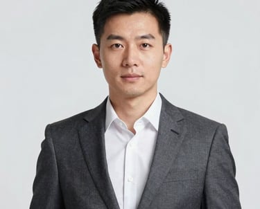 Professional portrait of a male executive in a smart blazer, clean professional background, symbolizing leadership and trust.