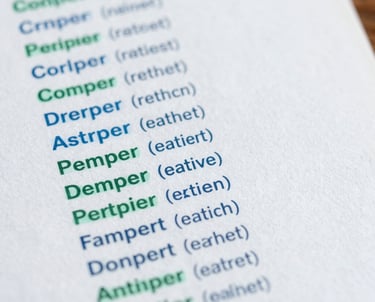 Macro photography of a high-resolution printed list with perfect alignment and clear typography, sky blue and emerald green highlights.
