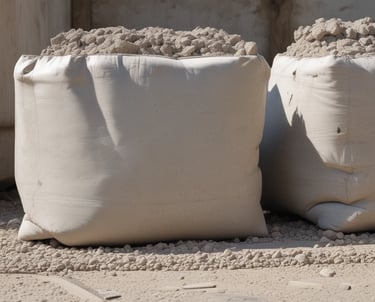 Residential building under construction with stacks of cement bags and bricks from Alwadi Alazraq.