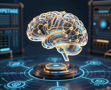 A sleek digital blueprint overlaying a city skyline, symbolizing AI integration powering growth.