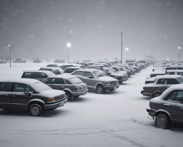 A commercial parking lot being cleared quickly by modern snow removal equipment.