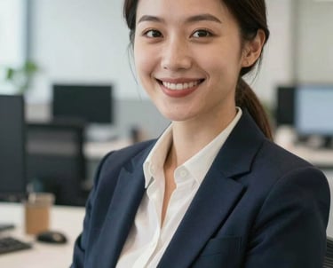 A professional headshot of a female project manager in a tech office, smiling. Clean, bright composition with soft focus on the office background.