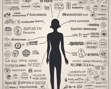 a person standing in front of a poster with a diagram of the body