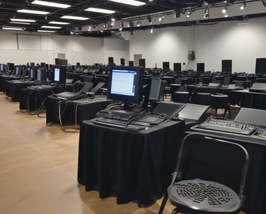 Event setup with technology, audio, and catering in action
