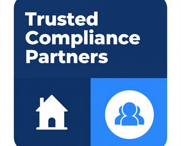 A confident legal advisor discussing compliance strategies with a diverse group of clients in a modern office.