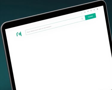 Modern web application interface on a laptop screen with blue and white tones.