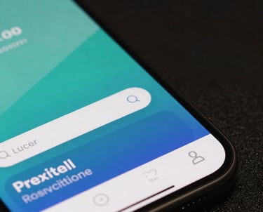 Mobile app design concept displayed on a smartphone with sleek blue accents.