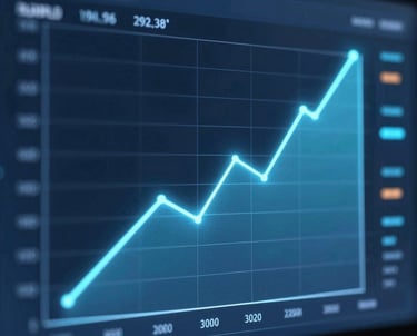 A graph showing increasing revenue bars with agency team collaborating in the background.