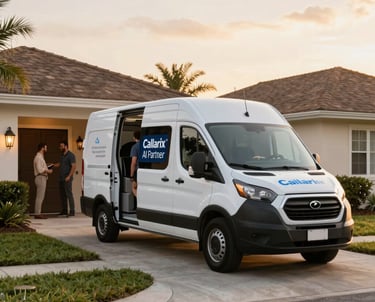 Illustration of a friendly AI voice assistant answering a phone call with a glowing headset.