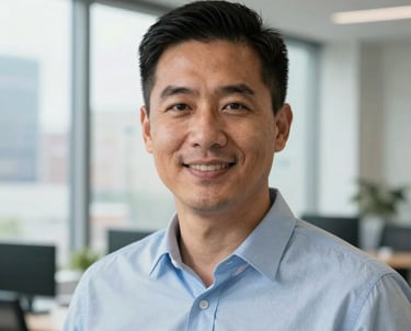 A professional headshot of a male operations director in a North American business setting. He has a friendly but authoritative expression, wearing a light blue shirt. The background features modern office windows with a glimpse of a clean, urban environment.