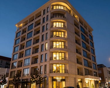 Bright, modern city loft with stylish furniture and large windows.