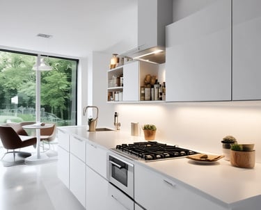 Cozy country-style kitchen with rustic wooden furniture and ample storage.