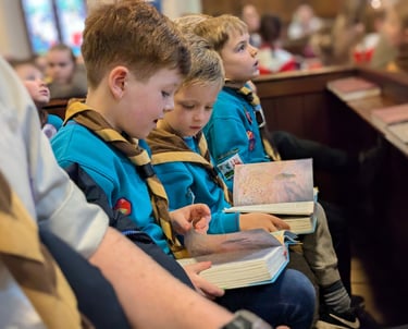 Beaver Scouts singing together at the St Mary's Allerton in Grassendale