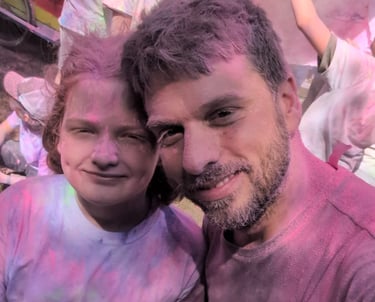 A leader and a scout from the 25th Allerton covered in powder paint