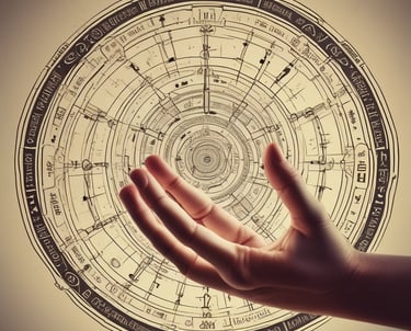 A cinematic digital interface displaying glowing numerology charts and animated cards.