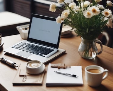 A sleek workspace with a laptop displaying social media analytics on a clean desk.