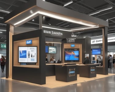 A stylish wooden booth setup showcasing intricate woodwork and design.