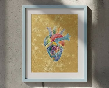 pintura impresa de corazón anátomico colorido enmarcado