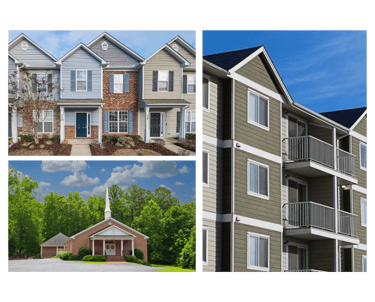 Image showing a multi unit housing a church and an appartment complex