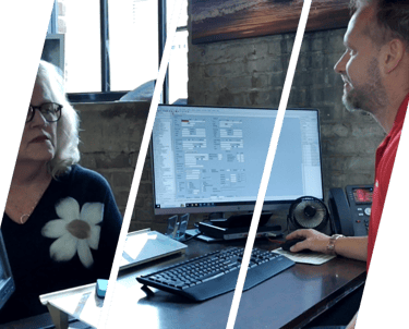 a elderly woman sitting with a loan officer 