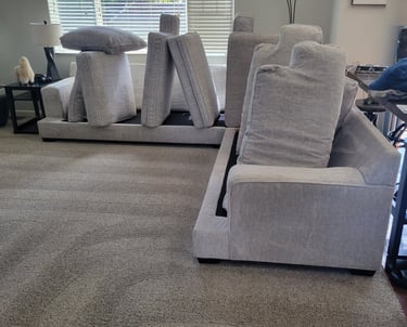 Beautiful Grey, Spot free Couch, & Carpet when cleaned by King Organic Clean