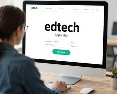 A team collaborating over laptops and digital devices in a modern office.