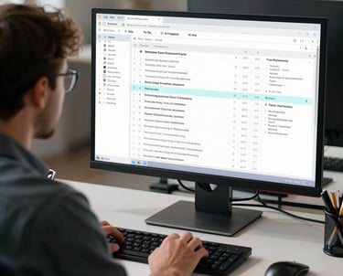 A detailed shot of a laptop screen showing a clean, dark code environment with highlighted text, emphasizing technical proficiency and attention to code-level details.