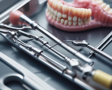 A dentist performing a professional teeth cleaning on a patient in a modern clinic.