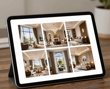 A creative workspace with digital branding materials and social media icons on a laptop screen.