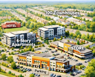Apartment, townhouse and store concept plan of Plexus Development Group