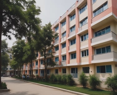 Comfortable and secure girls hostel with study areas and recreational spaces.