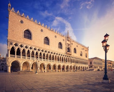 a large building with a lamp post and a lamp post