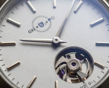 Close up of a luxury watch dial or high-end mechanical detail, emphasizing precision and quality. North American / International premium style.