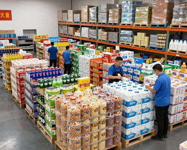 Cozy behind-the-scenes shot of Chandanga's warehouse with staff organizing fresh produce and products.