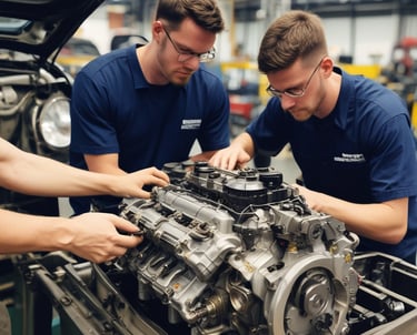 A mobile mechanic working on a semi-truck engine roadside with tools.