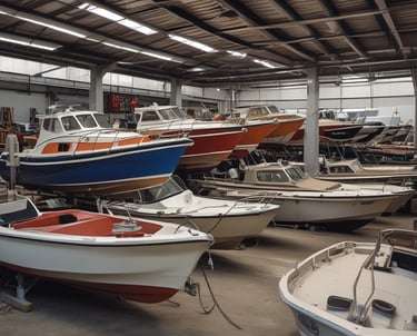 A cozy workshop with tools and a small boat being repaired by an enthusiastic beginner.