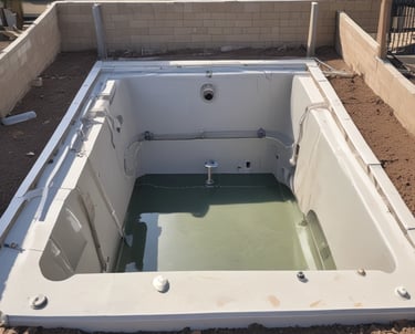 A technician assisting a customer with micro pool installation outdoors.