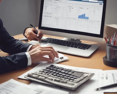 A friendly accountant reviewing documents with a small business owner in a cozy office.