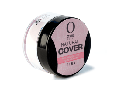 acrilico natural cover, frasco en fondo blanco marca organic