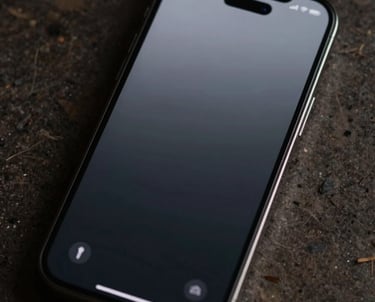 Clean mobile application design displayed on a smartphone, high-tech and elegant aesthetic.