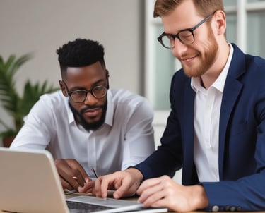 Hands of a person working on the internal components of a laptop, including the fan and circuit board, using two precision tools. The person is wearing an anti-static wrist strap.
