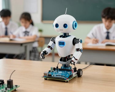 Teacher explaining a science experiment to attentive students in a bright classroom.
