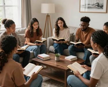 A small group gathered in a cozy room, engaging in heartfelt ministry training.