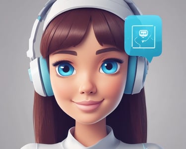 A chatbot icon interacting with students on a mobile device screen.