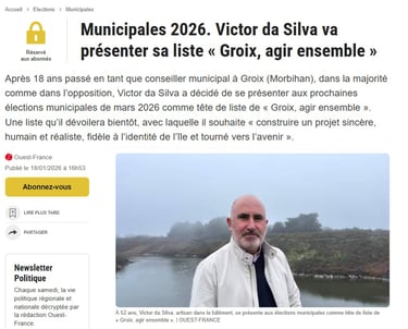 Annonce Ouest France pour Victor Da Silva
