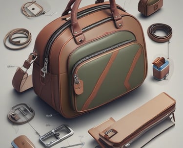 Close-up of a skilled artisan sewing a stylish shoulder bag in a bright workshop.