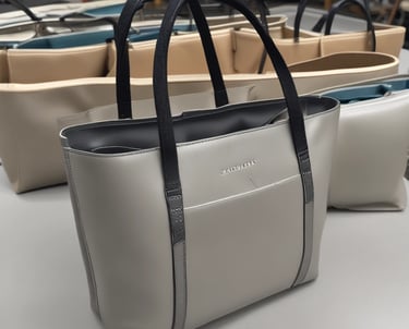 A colorful array of cosmetic and yoga bags neatly displayed on shelves.